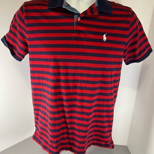 Polo Ralph Lauren Polo Shirt Mens Medium Custom Fit Red Navy Stripe Short Sleeve